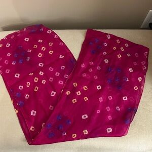 Vibrant Pink Silk Scarf with Colourful Squares, Made in India